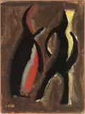 Mario Sironi, Figure, 1955, mixed media on paper applicata on faesite
