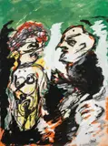 Karel Appel, Susanne in her bad, mixed media on paper applicata on canvas