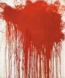 Hermann Nitsch, Senza titolo, 1987, pittura acrilica and sangue on canvas di juta