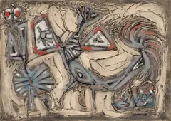 Nikos Kessanlis, Uccello, 1952, oil on canvas