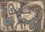 Nikos Kessanlis, Uccello, 1952, oil on canvas