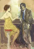 Alberto Sughi, Al bar, mixed media on paper