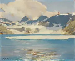 Virgilio Costantini, Le lac bleu, oil on compensato