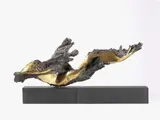 Francesco Somaini, Piccolo racconto sul mare [I] [II Variante], 1961, scultura in bronze patinato con lucidi parziali on base in ferro