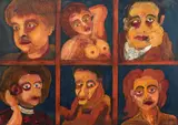 Beppe Serafini, Sei Figure, mixed media on cardboard