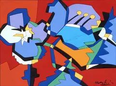 Ugo Nespolo, Flora, acrylic on legno