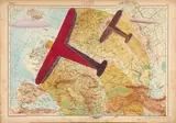 Giulio D'Anna, Aerei Caproni in volo sull'Europa, 1938, tempera on cartina geografica