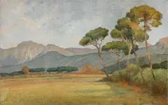 Paesaggio by Oreste Paltrinieri, oil on canvas, offered Oct 2023