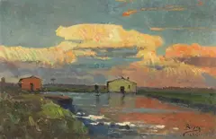 Paesaggio sul Sile by Beppe Ciardi, oil on compensato, offered Oct 2023