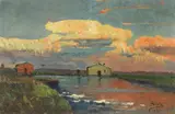 Beppe Ciardi, Paesaggio sul Sile, oil on compensato
