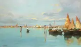 Pietro Fragiacomo, Pescatori in laguna a Venezia, 1885, oil on panel