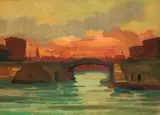 Il Ponte Novo, Livorno by Renato Natali, oil on compensato, offered Oct 2023