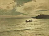 Gino Romiti, Pesca al tramonto, oil on faesite