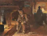 Cafiero Filippelli, Al focolare, oil on compensato