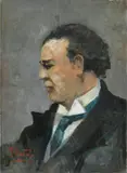 Ritratto di Mascagni by Renato Natali, oil on compensato, offered Oct 2023
