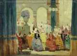 Veglione by Renato Natali, oil on compensato, offered Oct 2023