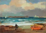 Marina al mattino by Renato Natali, oil on faesite, offered Oct 2023
