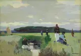 Nei campi by Renato Natali, oil on compensato, offered Oct 2023
