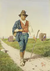 Filippo Indoni, Pastore, watercolour on paper applicata on canvas