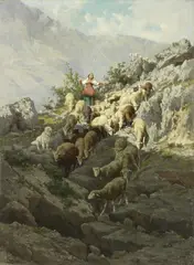 Pietro Barucci, Pastorella con gregge, oil on canvas