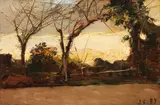 Lorenzo Delleani, Paesaggio biellese al tramonto, 1887, oil on tavoletta