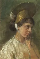 Giacomo Grosso, Ritratto di giovane donna con copricapo, pastel on paper
