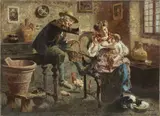 Giochi con il nonno by Eugenio Zampighi, oil on canvas applicata on faesite, offered Oct 2023
