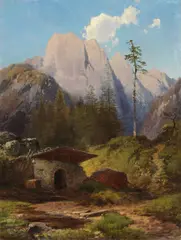 Adalbert Waagen, Paesaggio montano, oil on paper applicata on canvas