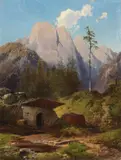 Adalbert Waagen, Paesaggio montano, oil on paper applicata on canvas