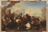 Battaglia di cavalleria davanti a una città turrita by detto il Borgognone Jacques Courtois, oil on canvas, offered Oct 2023