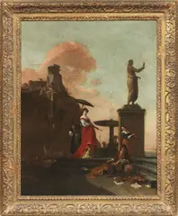 Thomas Wyck, Veduta ideale di porto, oil on canvas