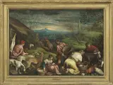 Paesaggio con contadini (Pastorale) by Francesco Bassano il Giovane, oil on canvas, offered Oct 2023