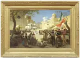 Scena di mercato (Scena risorgimentale con bandiera tricolore) by Alois Schönn, 1871, oil on canvas, offered Oct 2023
