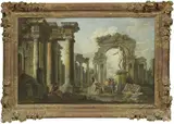 Giovanni Paolo Panini, Rovine architettoniche con soldati sotto una statua romana
