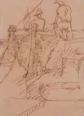 «In darsena» e «Donne sul molo» by Lorenzo Viani, ink on paper, offered Jul 2023
