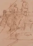 Lorenzo Viani, «In darsena» e «Donne sul molo», ink on paper