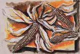 Renato Guttuso, Pannocchie, mixed media on paper applicata on card