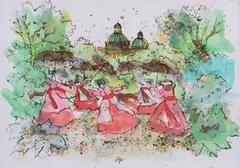 Nino Caffè, Pretini, watercolour on paper applicata on canvas