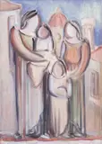 George Polykratis, Donne con bambini, 1973, oil on canvas