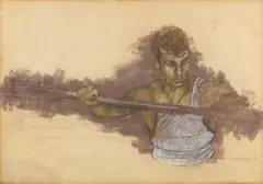 Il vogatore by Lorenzo Tornabuoni, 1974, mixed media on paper da lucido, offered Jul 2023