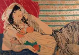 Salvatore Fiume, Odalisca, screenprint polimaterica on broccato