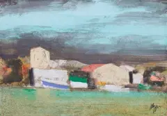 Salvatore Magazzini, Paesaggio, oil and mixed media on card