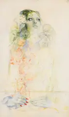 Renzo Vespignani, Ritratto di Netta, 1969, mixed media on paper applicata on canvas