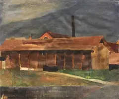 Lorenzo Tornabuoni, Edifici con ciminiera, 1954, oil on canvas