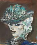 Donna con cappello by Mino Maccari, oil on compensato, offered Jul 2023