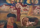 Beppe Serafini, Il cane bassotto, mixed media on cardboard