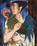 Giuseppe Migneco, Donna con gallo, oil on canvas