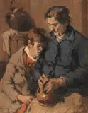 In famiglia by Ludovico Tommasi, 1933, oil on cardboard, offered Jul 2023
