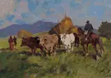 Carlo Domenici, Buoi al pascolo, oil on faesite