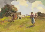 Carlo Domenici, Campagna toscana, oil on faesite